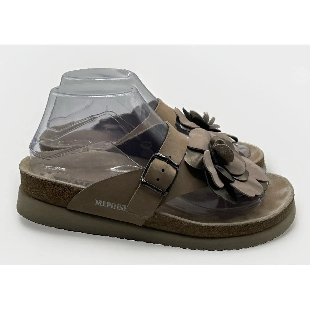 Mephisto Helen Flower Women Brown Leather Air Relax Comfort Cork Sandal Size 37